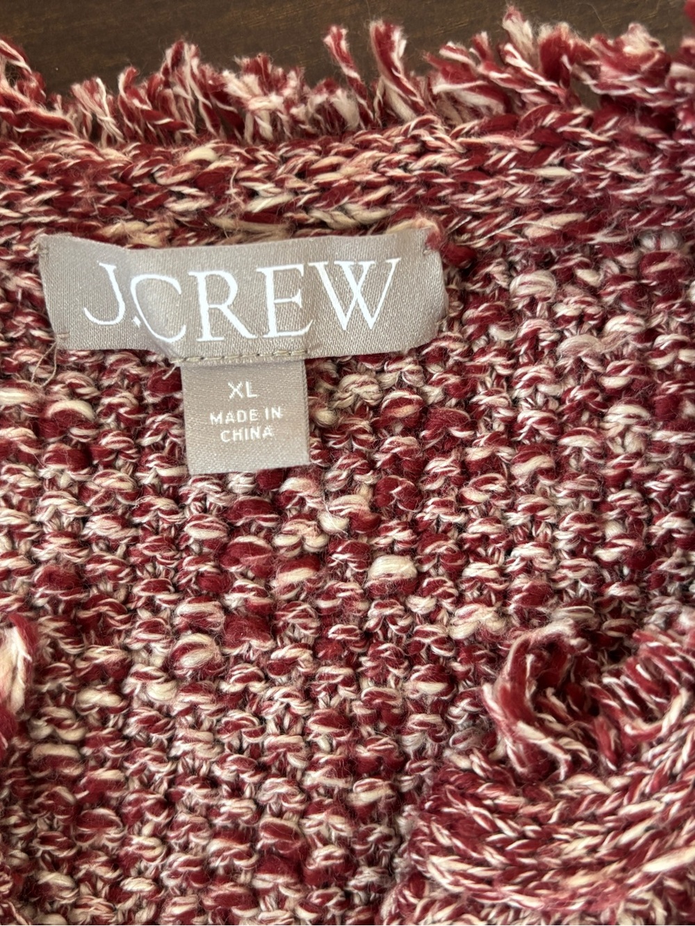 J.Crew Marled Knit Fringe Cardigan Sweater XL Burgundy Button Front - Picture 5 of 7